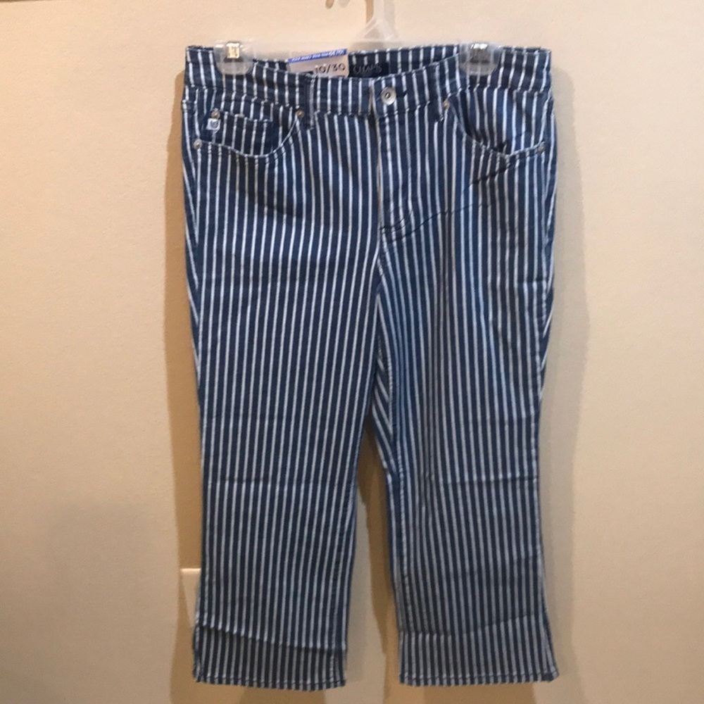 Chaps Blue and White Striped Ankle Jeans